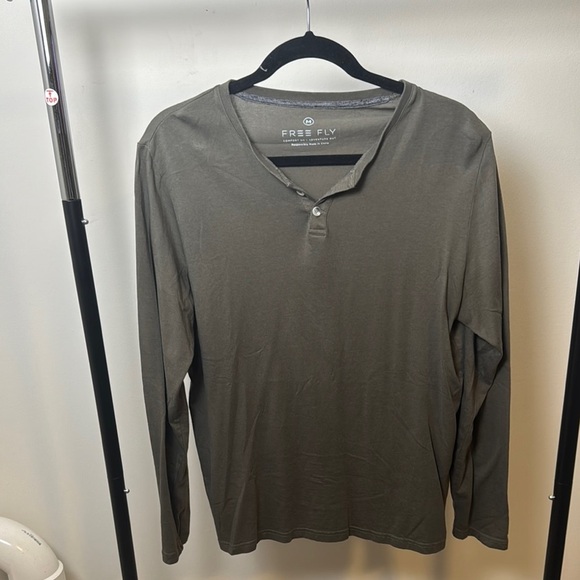 Men's Free Fly Apparel Olive Long Sleeve Button Casual Comfort Adventure Tee Med - Picture 1 of 7